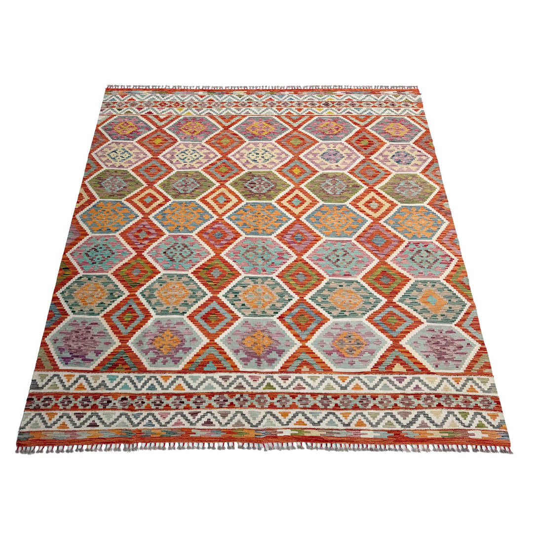 Afghan Vegetable Kilim Rug 8' 5" x 9' 9" Flat-Weave detail