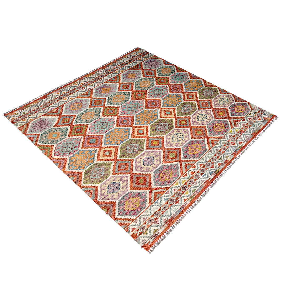 Afghan Vegetable Kilim Rug 8' 5" x 9' 9" Flat-Weave close-up