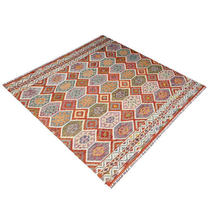 Afghan Vegetable Kilim Rug 8' 5" x 9' 9" Flat-Weave close-up
