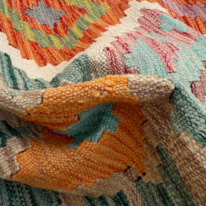 Afghan Vegetable Kilim Rug 8' 5" x 9' 9" Flat-Weave texture