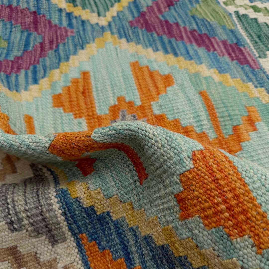 Afghan Vegetable Kilim Rug 8' 6" x 9' 11" Flat-Weave texture