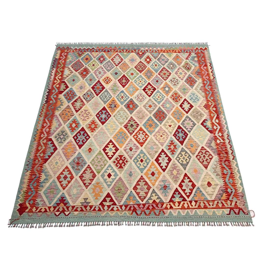 Afghan Vegetable Kilim Rug 8' 5" x 10' 0" Flat-Weave detail