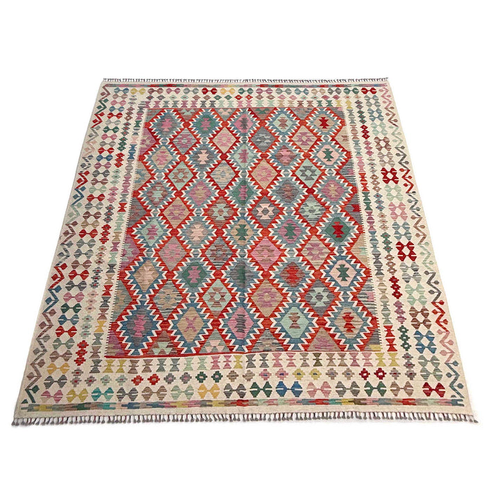 Afghan Vegetable Kilim Rug 8' 5" x 9' 9" Flat-Weave | No. AL80780