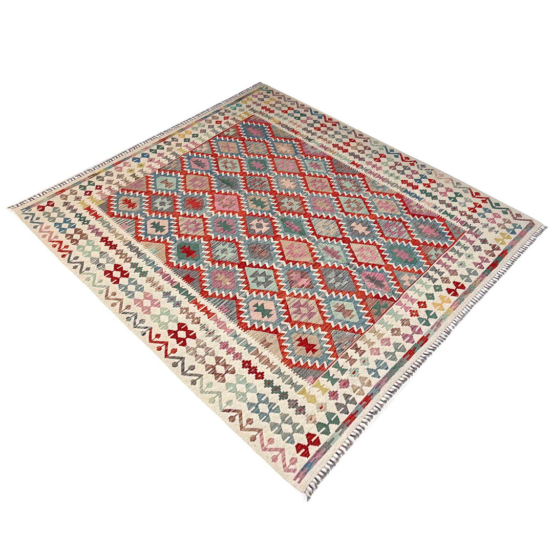 Afghan Vegetable Kilim Rug 8' 5" x 9' 9" Flat-Weave | No. AL80780