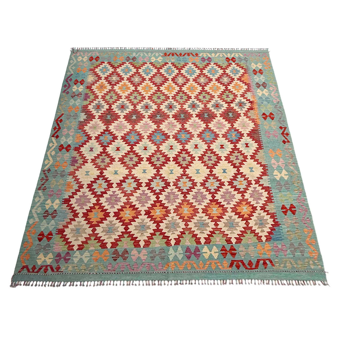 Afghan Vegetable Kilim Rug 8' 4" x 9' 11" Flat-Weave detail
