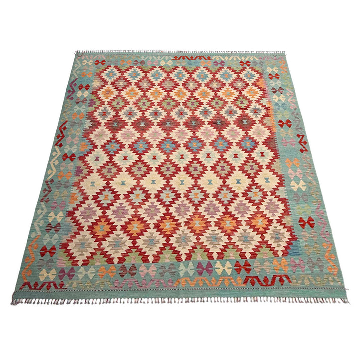 Afghan Vegetable Kilim Rug 8' 4" x 9' 11" Flat-Weave detail