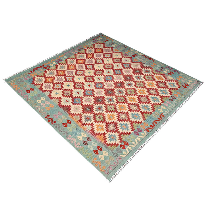 Afghan Vegetable Kilim Rug 8' 4" x 9' 11" Flat-Weave close-up