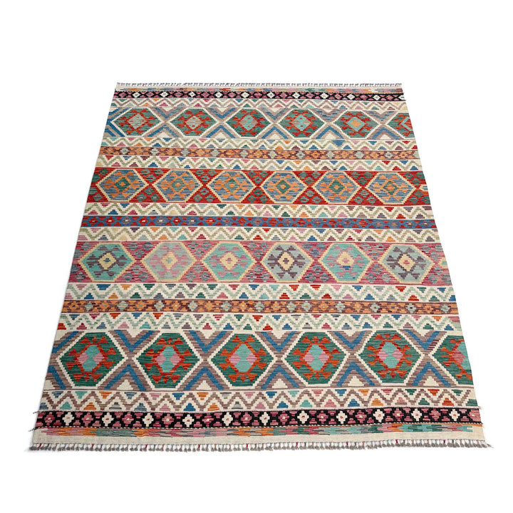 Afghan Vegetable Kilim Rug 8' 4" x 9' 10" Flat-Weave detail