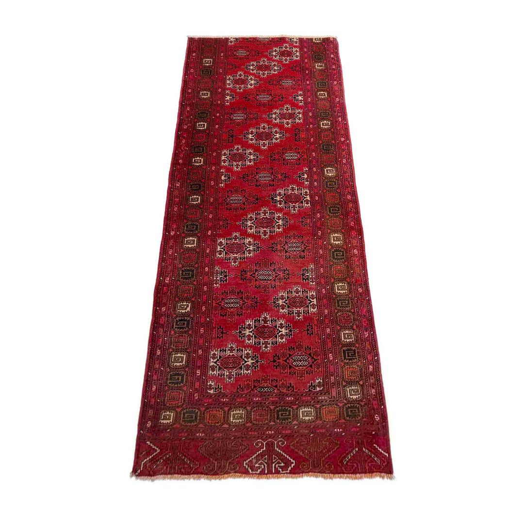 Red Afghan Khoja Roshnai Runner Rug 2' 5" x 7' 10" Hand-Knotted detail