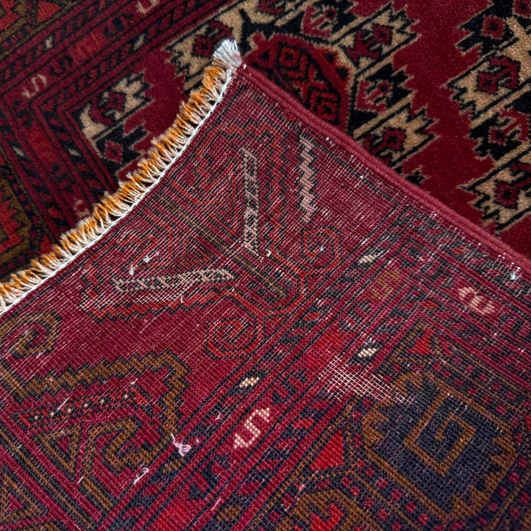 Red Afghan Khoja Roshnai Runner Rug 2' 5" x 7' 10" Hand-Knotted border