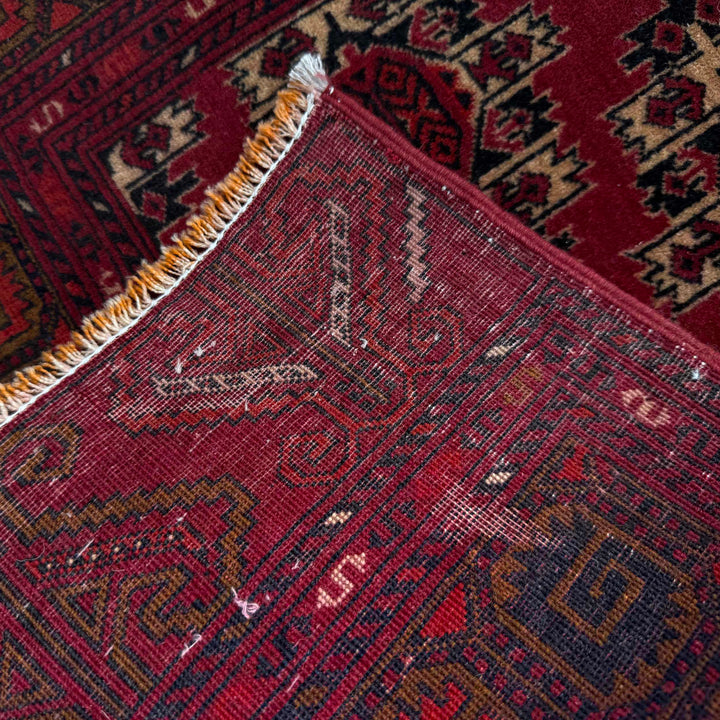 Red Afghan Khoja Roshnai Runner Rug 2' 5" x 7' 10" Hand-Knotted border