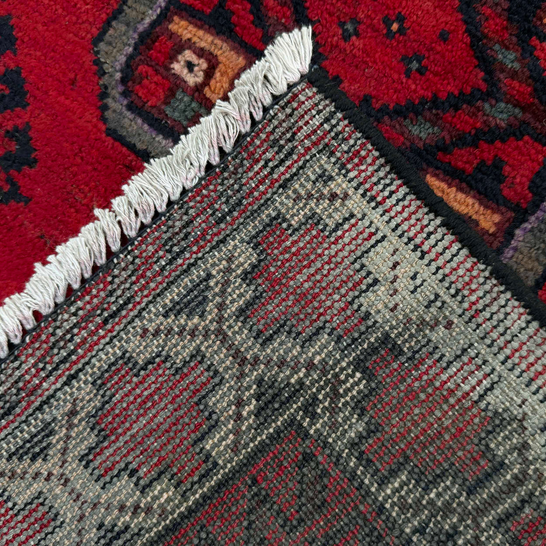 Red Afghan Baluchi Rug 3' 3" x 6' 1" Hand-Knotted border