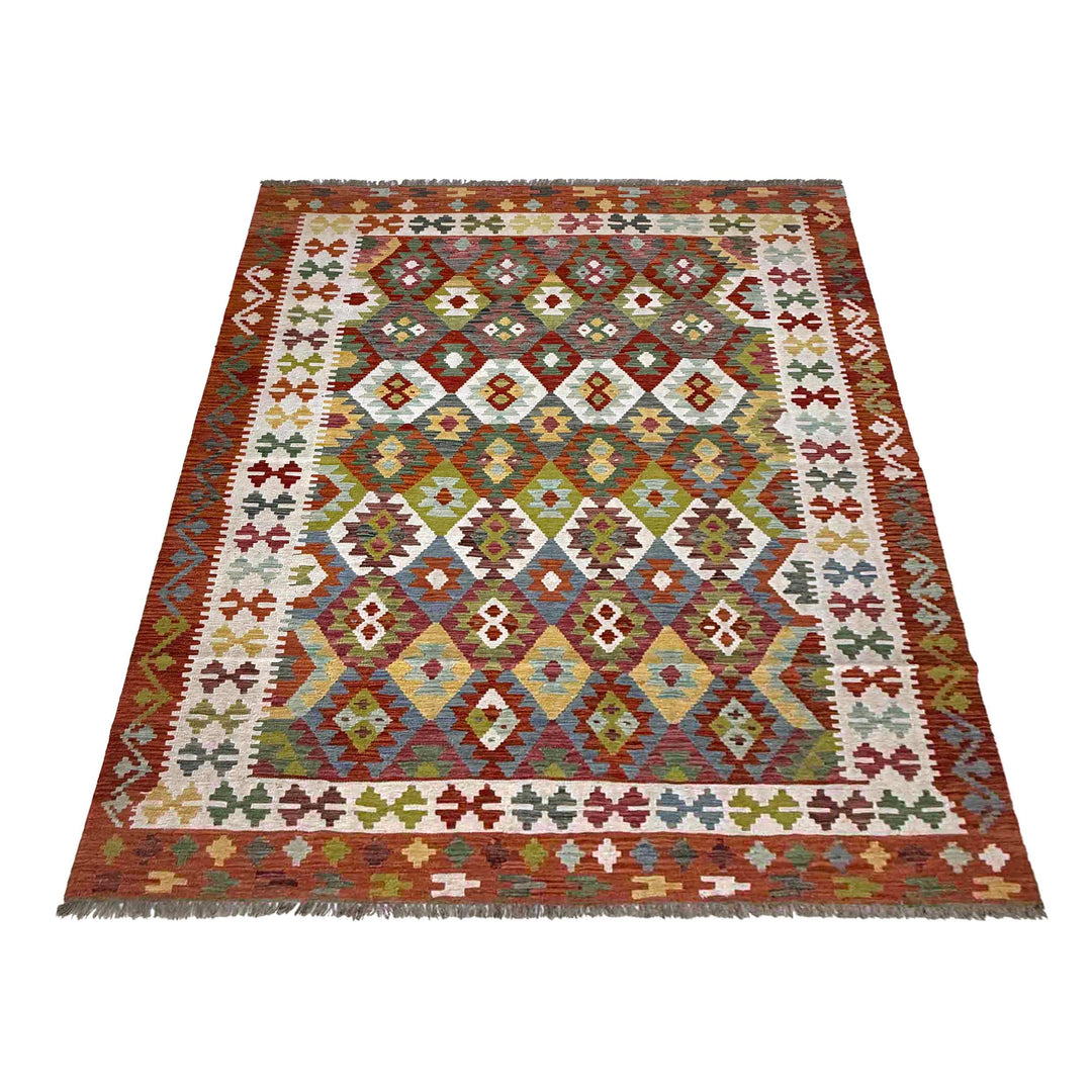 Afghan Vegetable Kilim Rug 6' 6" x 9' 8" Flat-Weave detail
