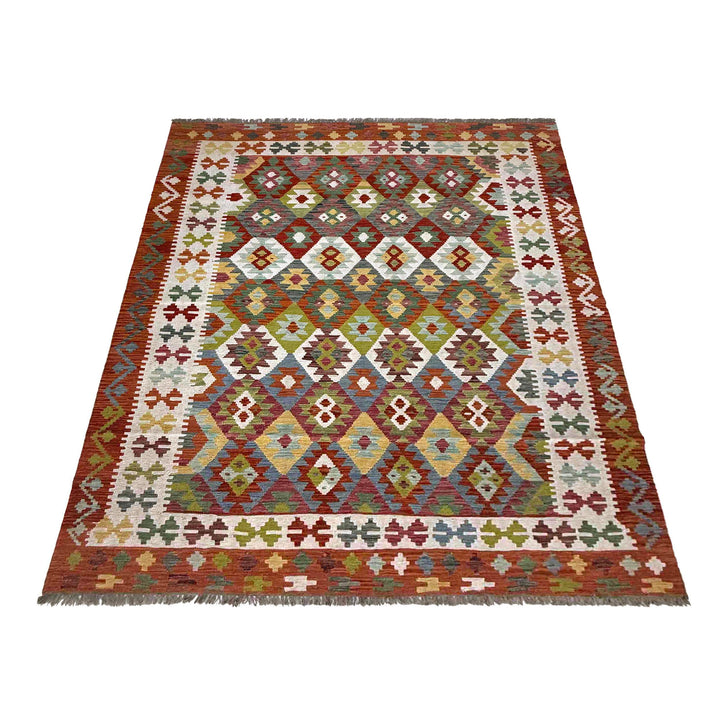 Afghan Vegetable Kilim Rug 6' 6" x 9' 8" Flat-Weave detail