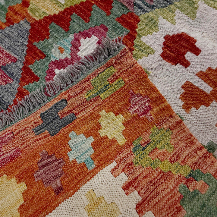 Afghan Vegetable Kilim Rug 6' 6" x 9' 8" Flat-Weave border