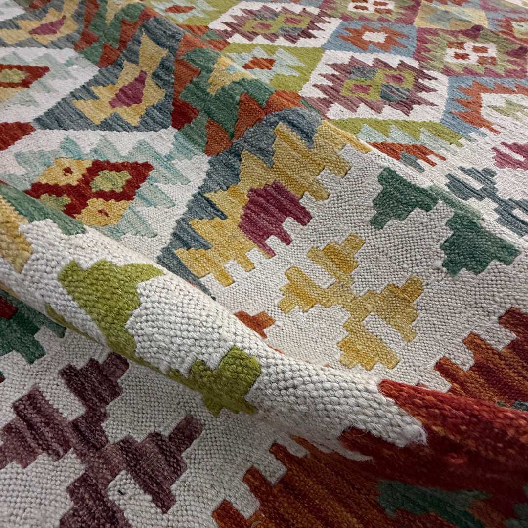 Afghan Vegetable Kilim Rug 6' 6" x 9' 8" Flat-Weave texture