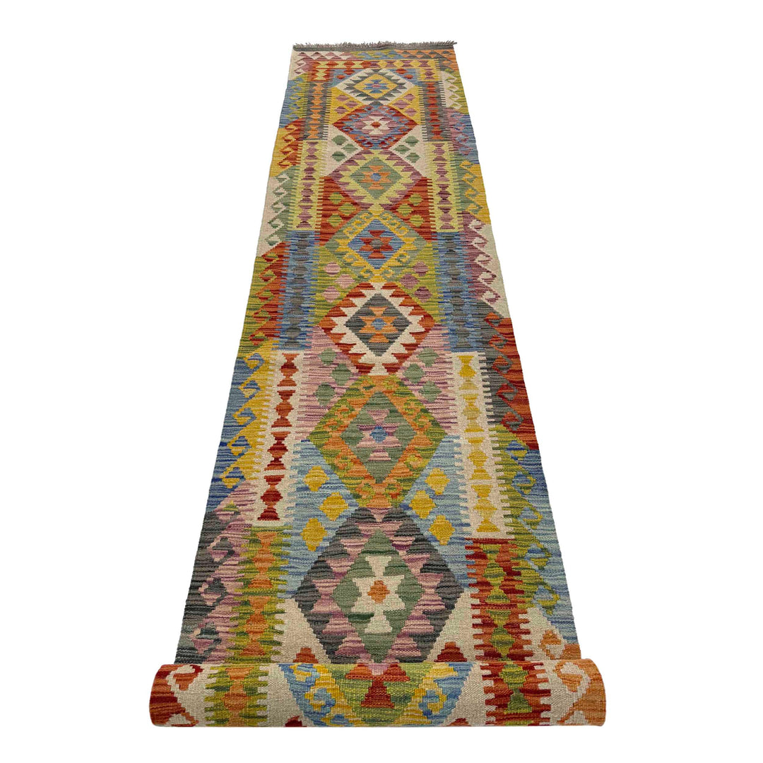 Afghan Kilim Rug 2' 6" x 12' 11" Flat-Weave detail