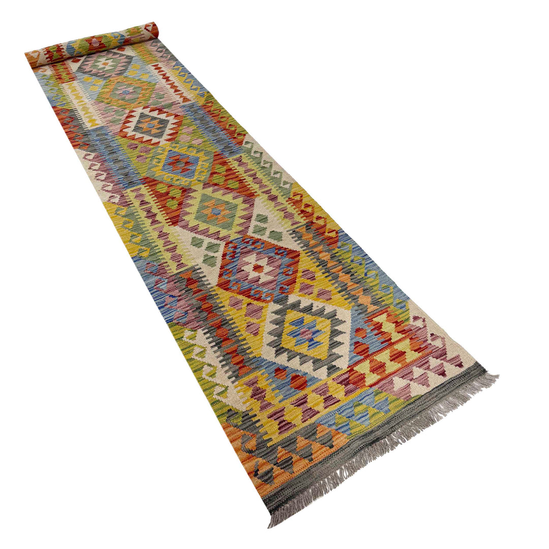 Afghan Kilim Rug 2' 6" x 12' 11" Flat-Weave close-up