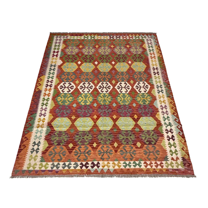 Afghan Vegetable Kilim Rug 6' 8" x 9' 10" Flat-Weave | No. AL19653