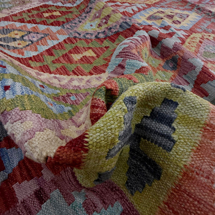 Afghan Vegetable Kilim Rug 6' 8" x 9' 9" Flat-Weave texture