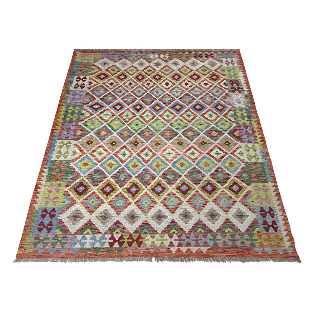 Afghan Vegetable Kilim Rug 6' 8" x 9' 7" Flat-Weave detail