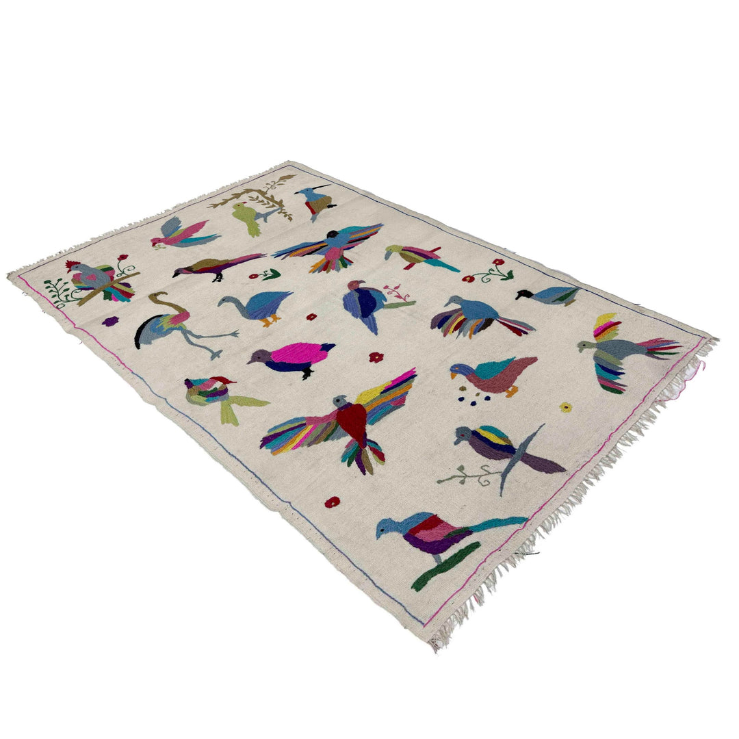 Beige Color Embroidery Flat Weave Kilim 3' 10" x 6' 4" - No. AL83484