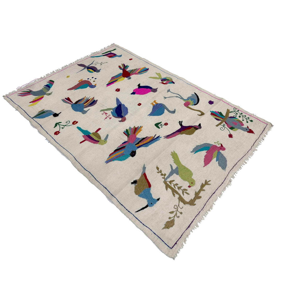 Beige Color Embroidery Flat Weave Kilim 3' 10" x 6' 4" - No. AL83484