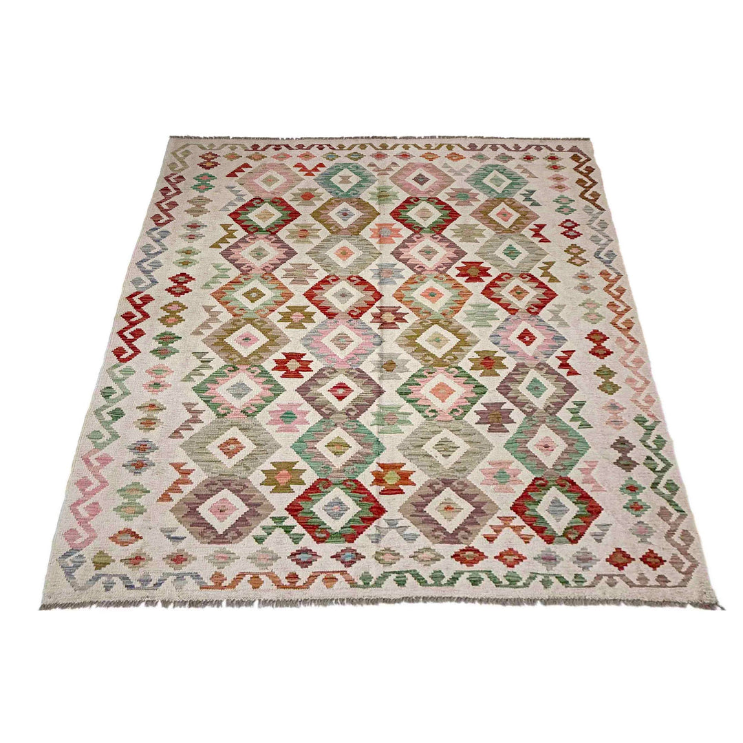 Afghan Vegetable Kilim Rug 5' 10" x 7' 7" Flat-Weave detail