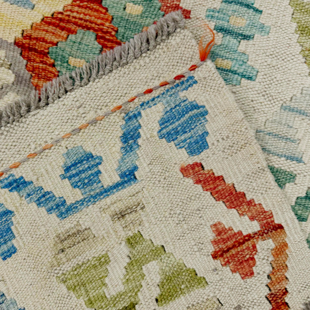 Afghan Vegetable Kilim Rug 4' 9" x 6' 7" Flat-Weave border