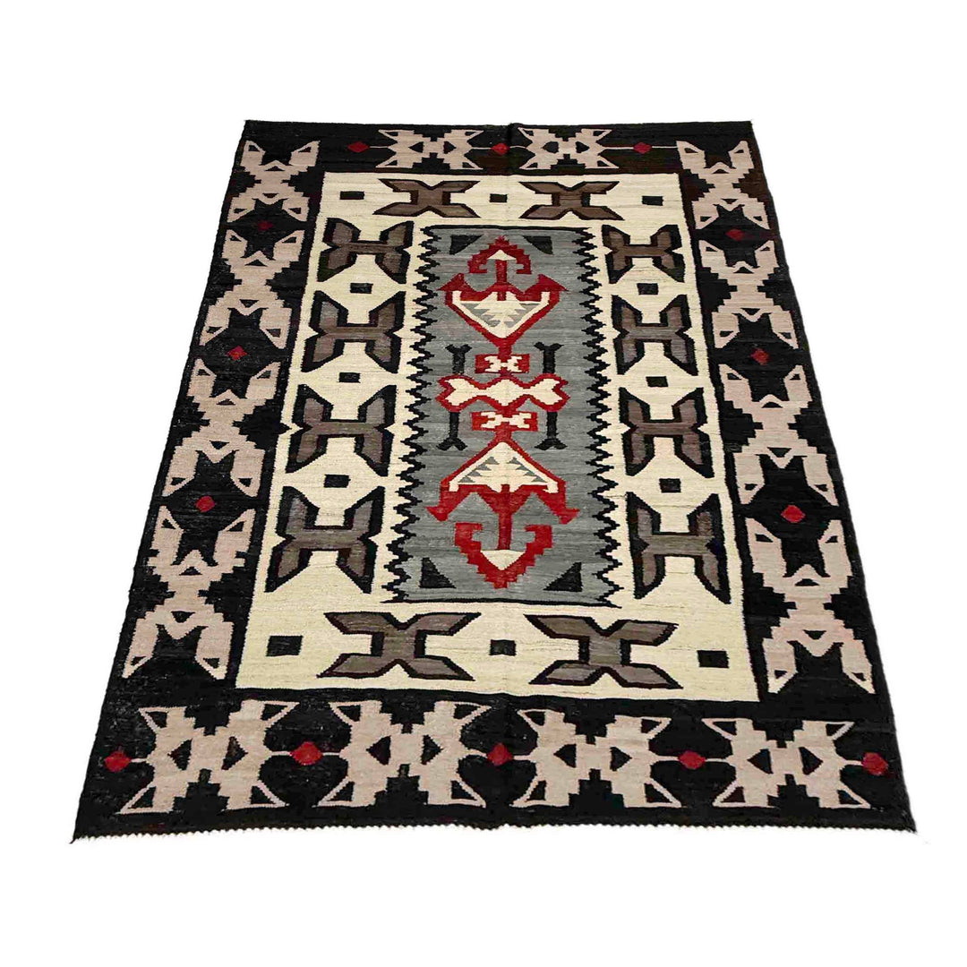 Afghan Vegetable Kilim Rug 5' 8" x 8' 5" Flat-Weave detail