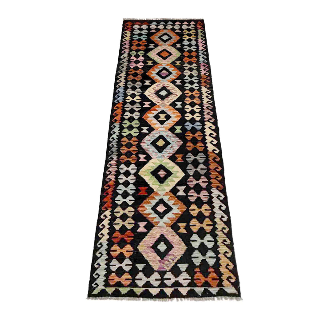 Hand Woven Wool Kelim Runner 2' 6" x 9' 9" - No. AL609724