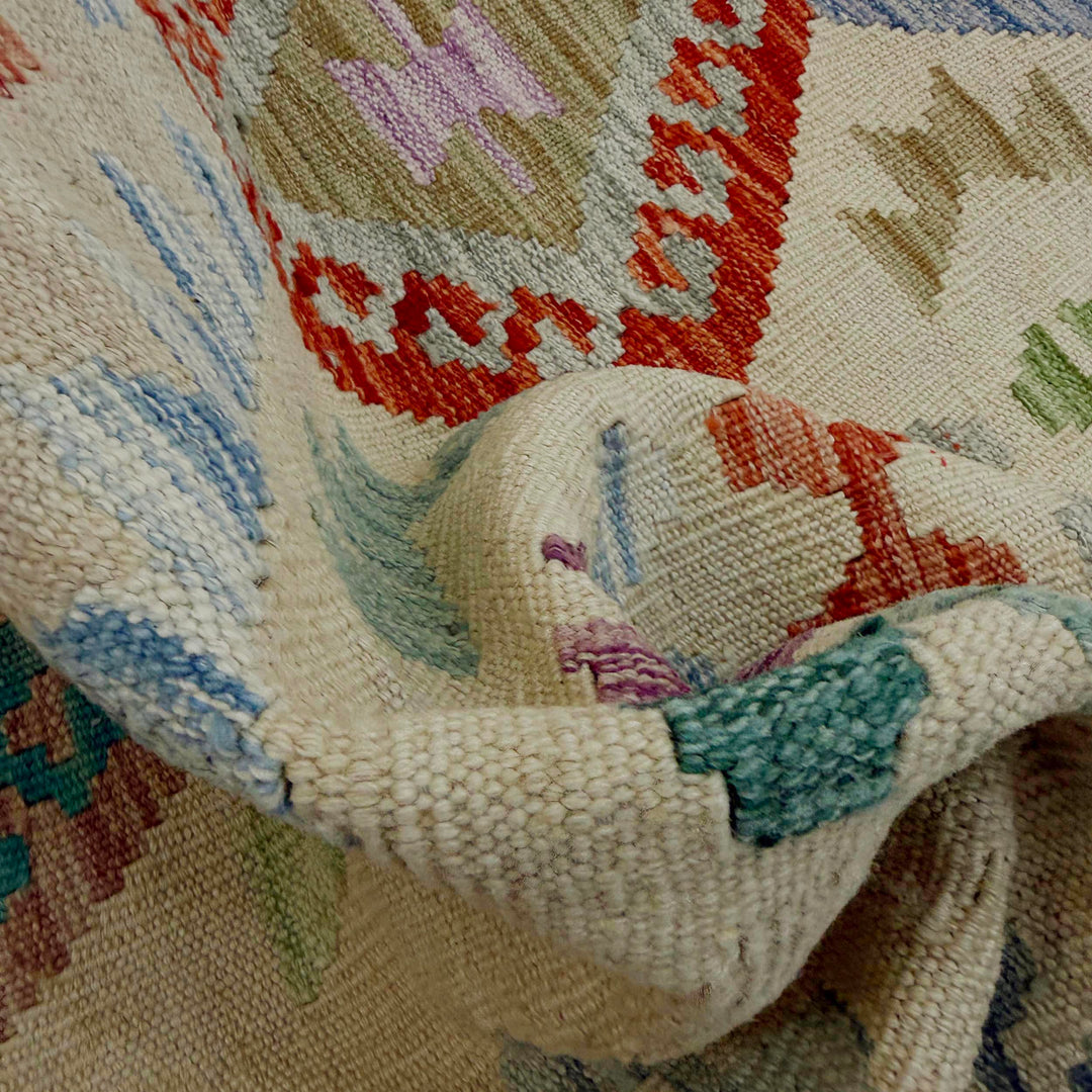 Afghan Vegetable Kilim Rug 2' 7" x 9' 8" Flat-Weave texture