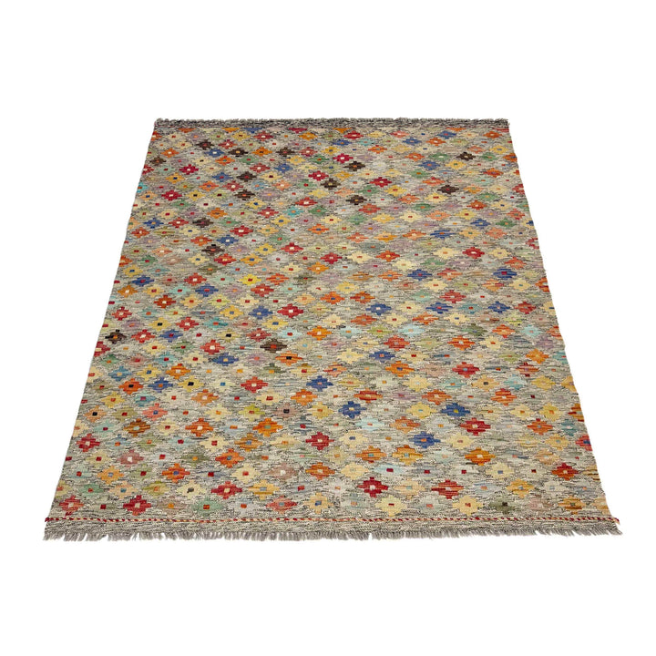 Afghan Vegetable Kelim Rug 5'1" x 6'6" Flat-Weave detail