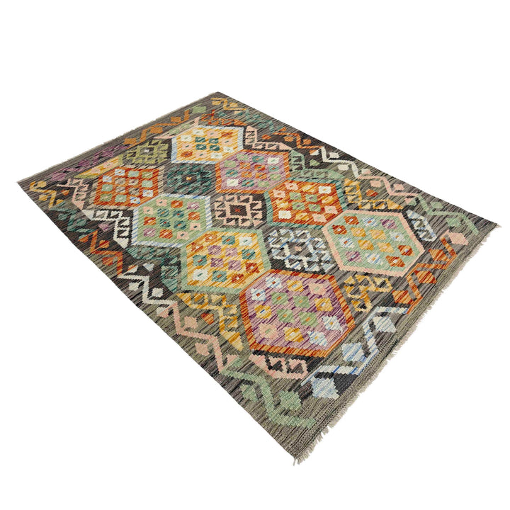 Afghan Vegetable Kilim Rug 4' 0" x 5' 10" Flat-Weave view