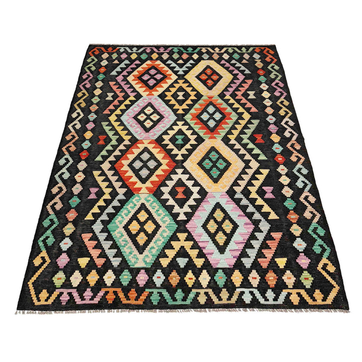 Afghan Vegetable Kilim Rug 4' 3" x 6' 7" Flat-Weave detail