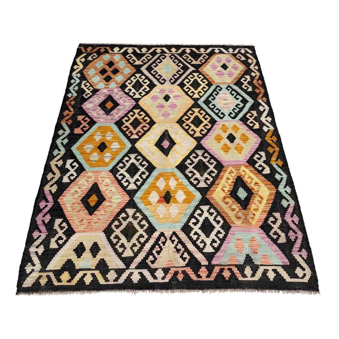 Afghan Vegetable Kilim Rug 4' 1" x 6' 2" Flat-Weave detail