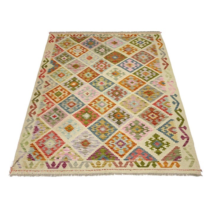 Afghan Vegetable Kilim Rug 4' 10" x 6' 7" Flat-Weave detail