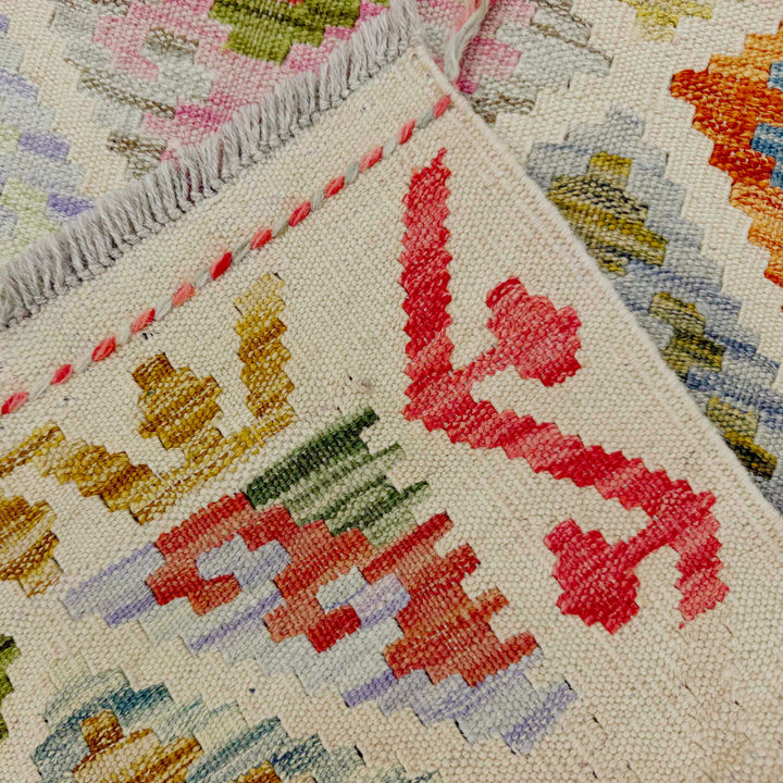 Afghan Vegetable Kilim Rug 4' 10" x 6' 7" Flat-Weave border