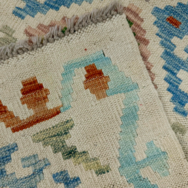 Afghan Vegetable Kilim Rug 1' 11" x 5' 8" Flat-Weave border