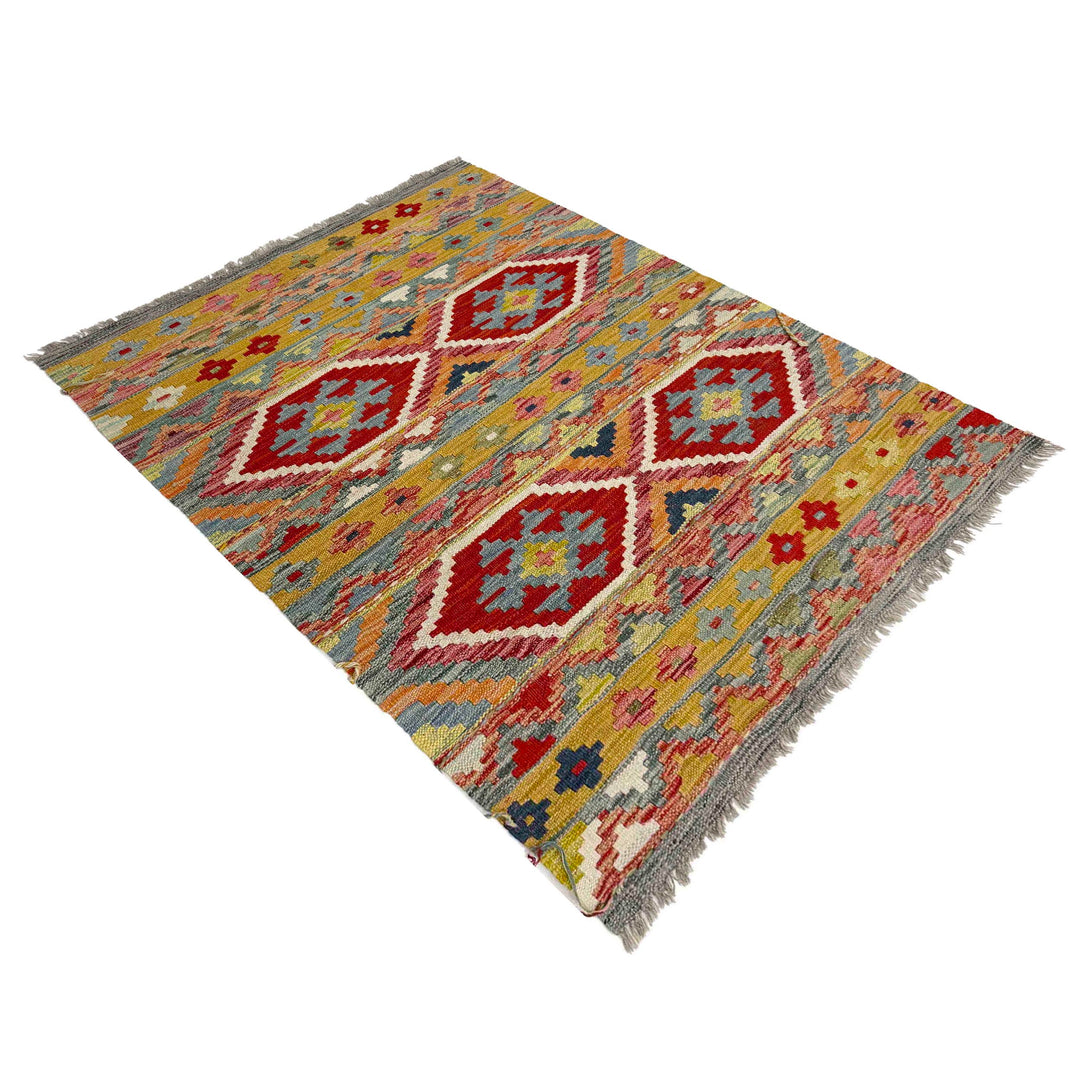 Multicolor Afghan Vegetable Kilim Rug 3' 4" x 4' 9" Flat-Weave view
