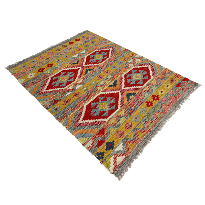 Multicolor Afghan Vegetable Kilim Rug 3' 4" x 4' 9" Flat-Weave view