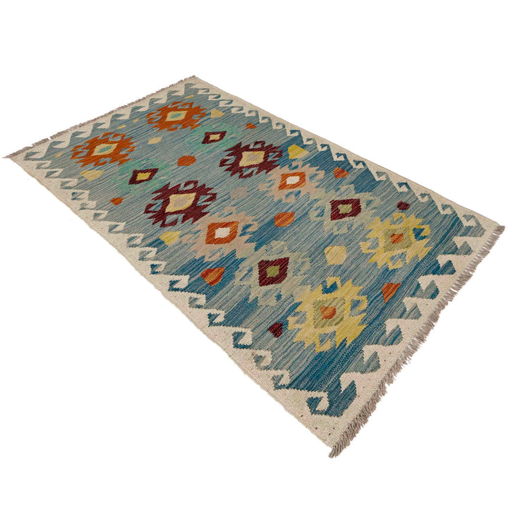Afghan Vegetable Kilim Rug 2' 7" x 4' 9" Flat-Weave close-up