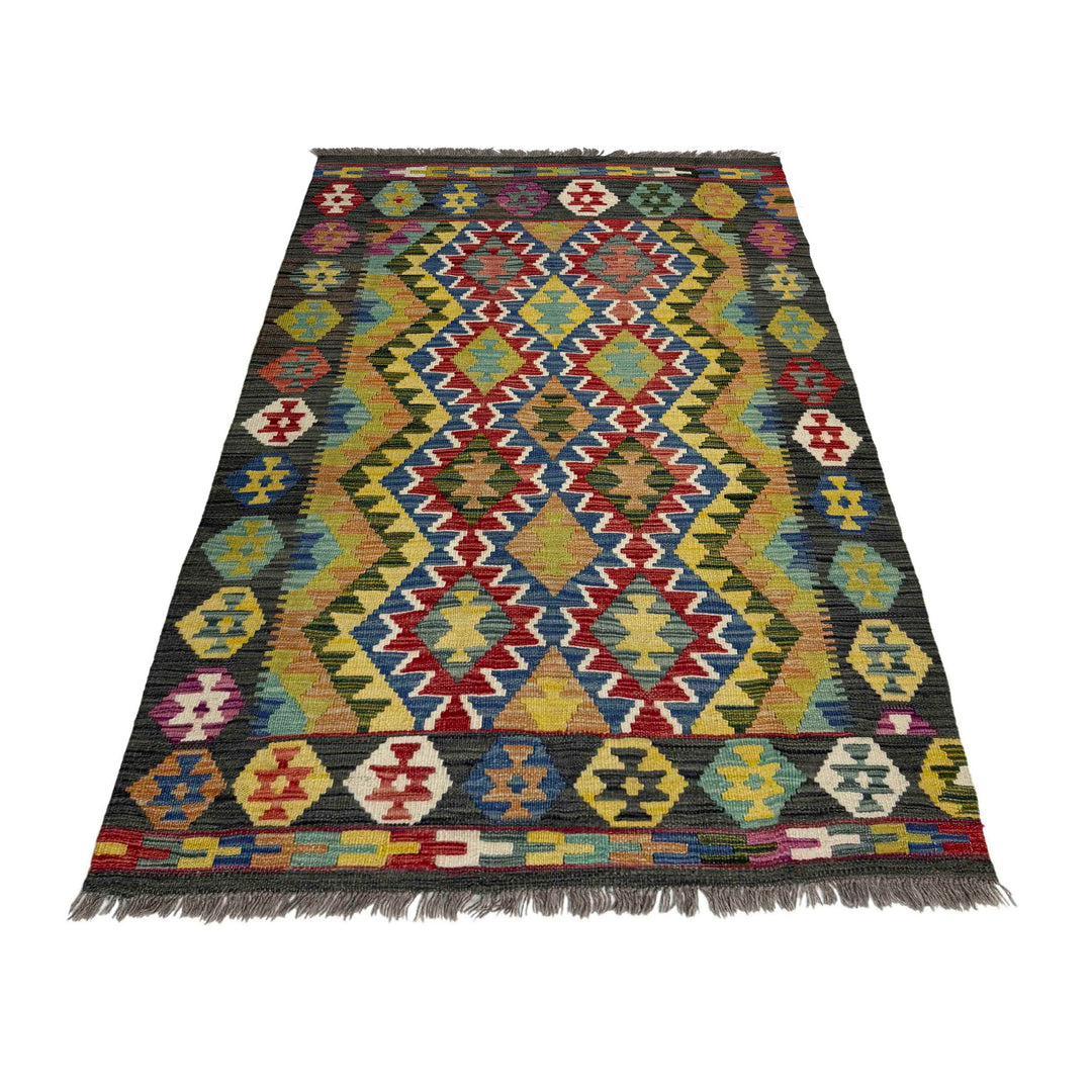 Afghan Vegetable Kilim Rug 3' 5" x 5' 3" Flat-Weave detail