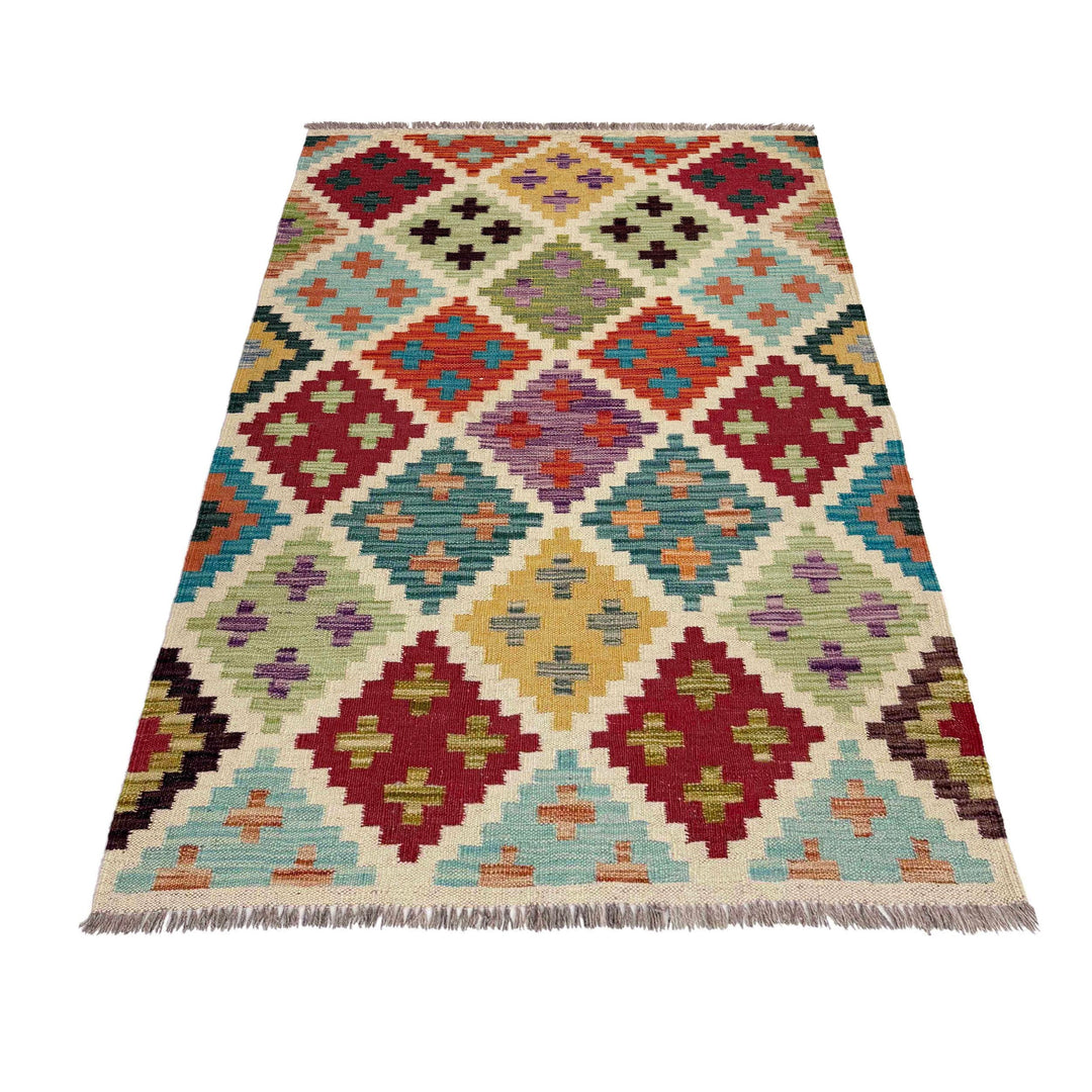 Afghan Vegetable Kilim Rug 3' 4" x 5' 0" Flat-Weave detail