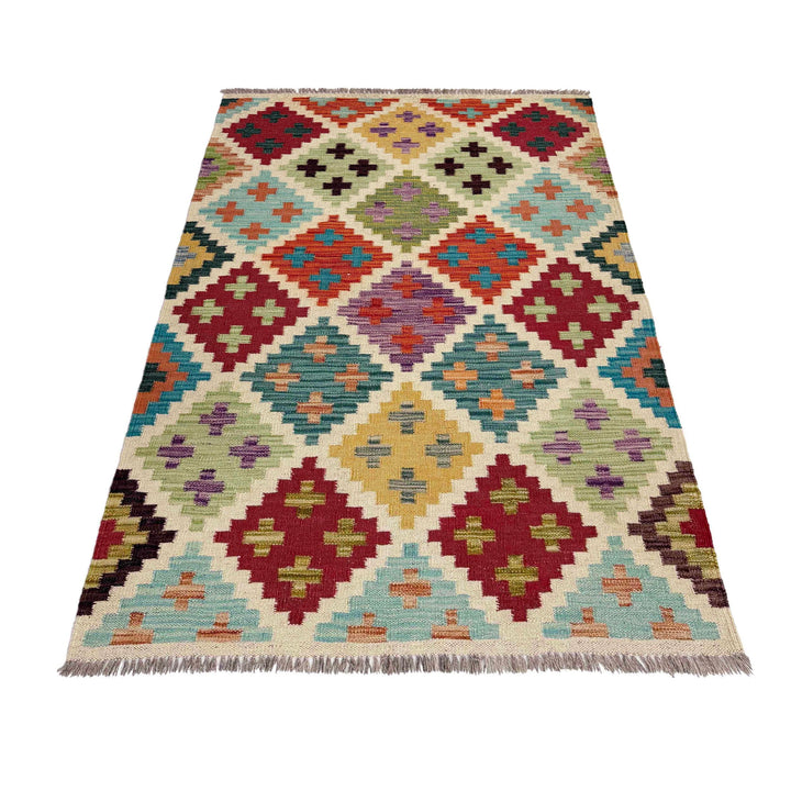 Afghan Vegetable Kilim Rug 3' 4" x 5' 0" Flat-Weave detail