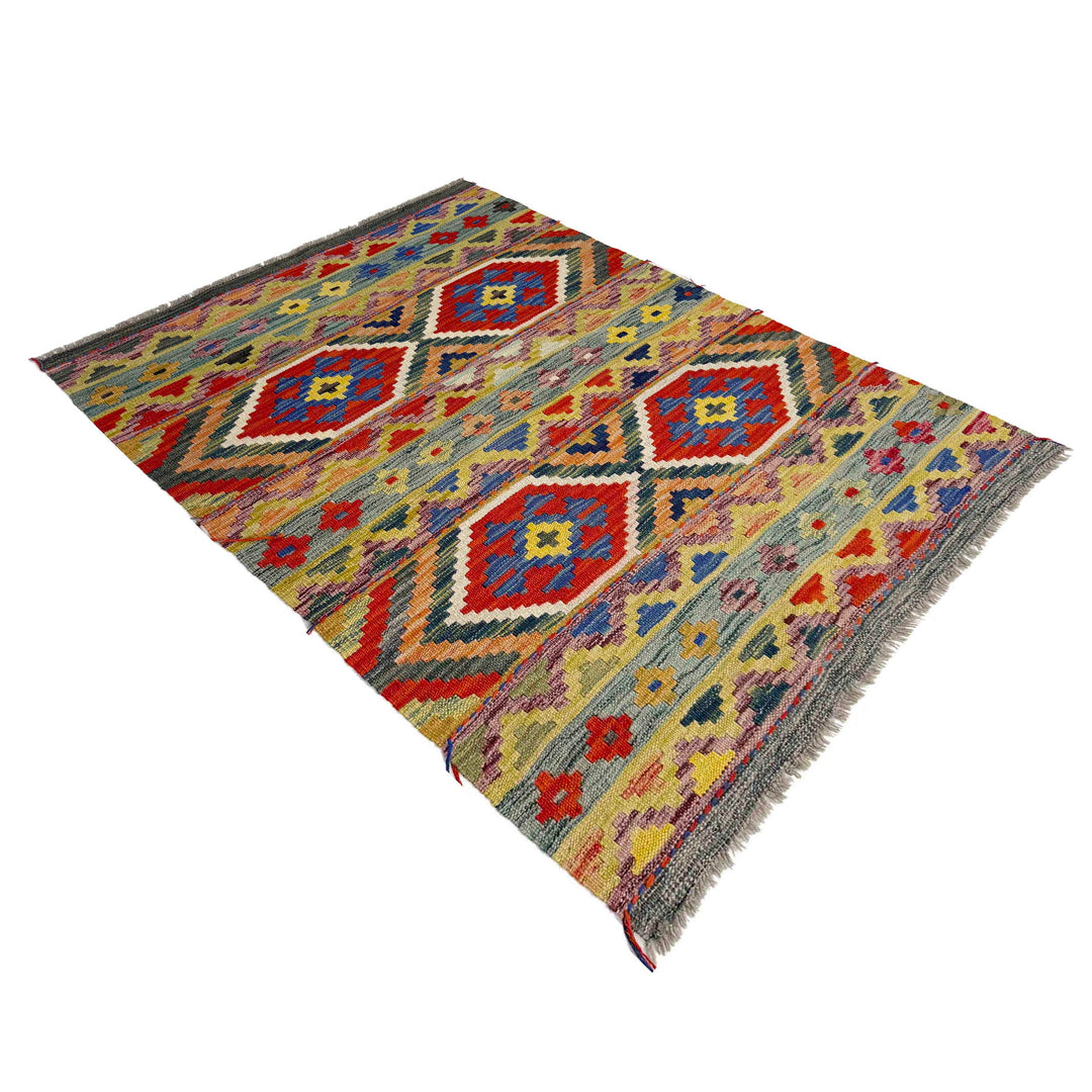 Multicolor Afghan Vegetable Kilim Rug 3' 2" x 4' 11" Flat-Weave view