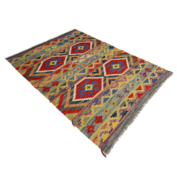 Multicolor Afghan Vegetable Kilim Rug 3' 2" x 4' 11" Flat-Weave view