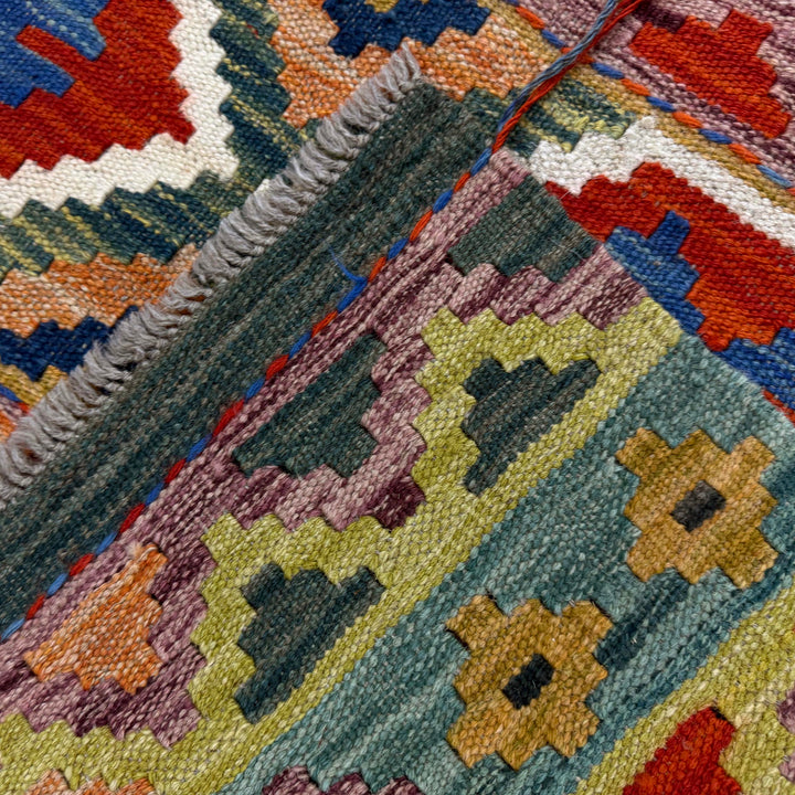 Multicolor Afghan Vegetable Kilim Rug 3' 2" x 4' 11" Flat-Weave border