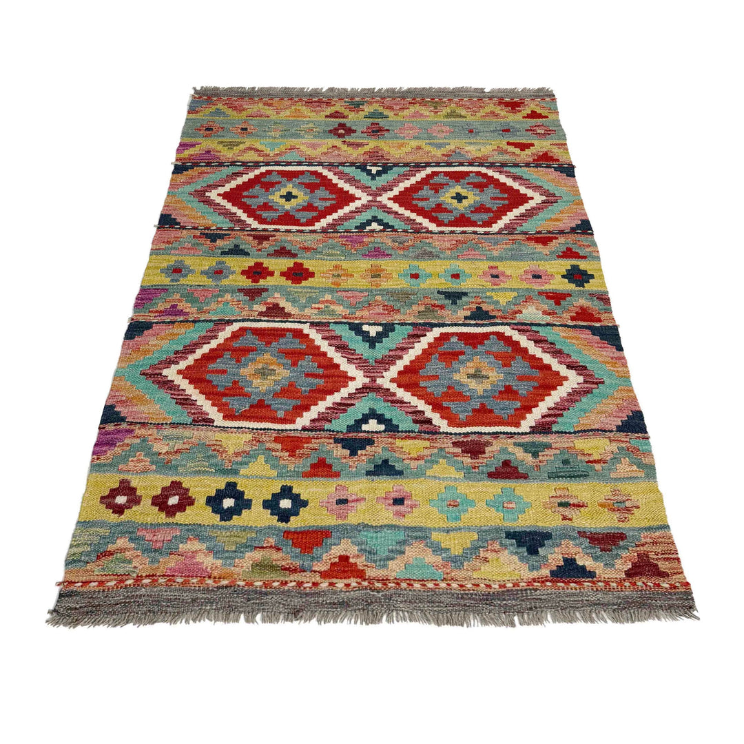 Afghan Vegetable Kilim Rug 3' 4" x 4' 11" Flat-Weave detail