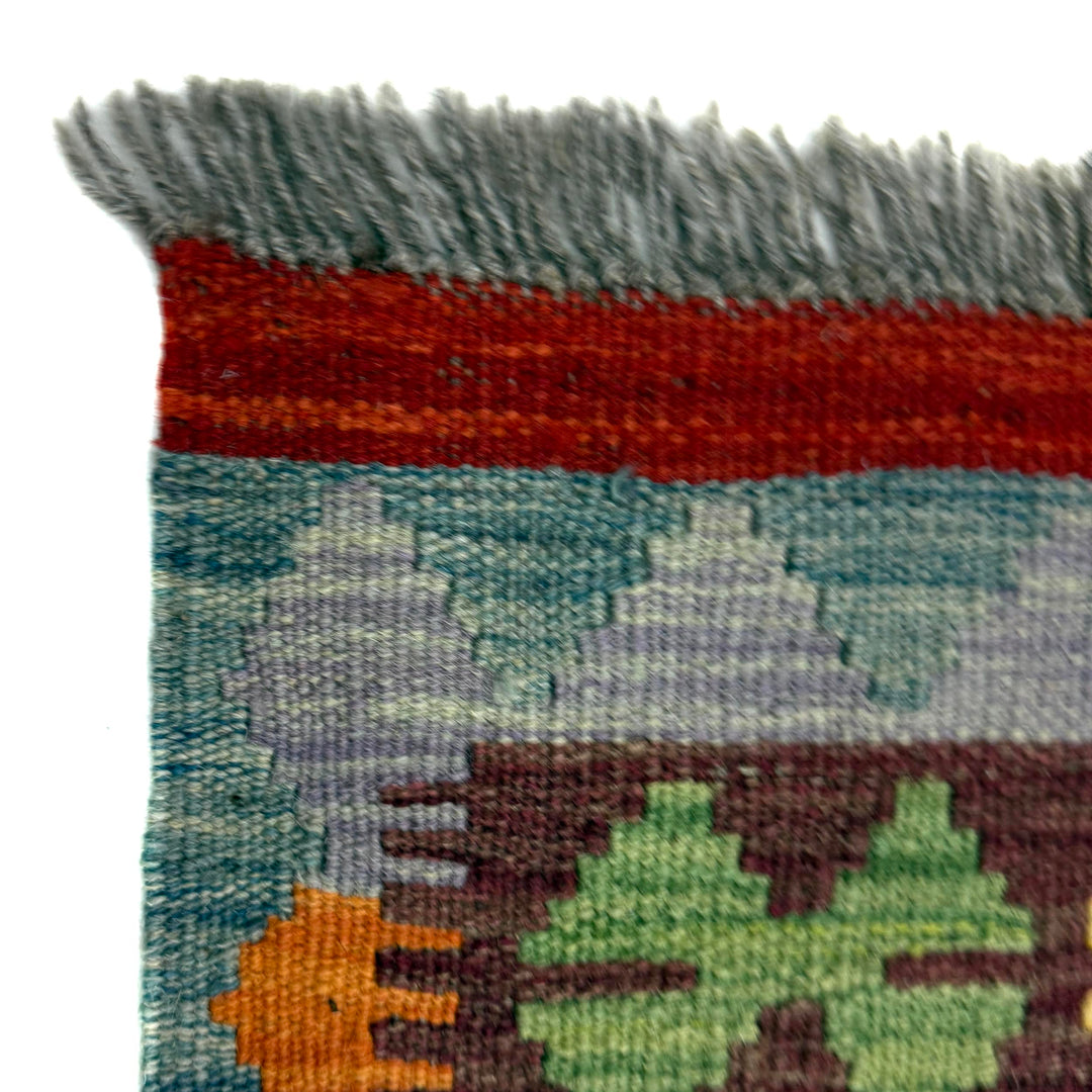 Afghan Vegetable Kilim Rug 3' 4" x 4' 11" Flat-Weave pattern